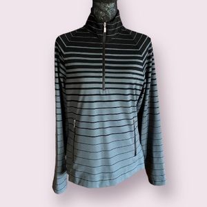 NIKE Fit Dry 1/4 Zip Up Black & Gray Ombre Striped Long Sleeve Pullover Top